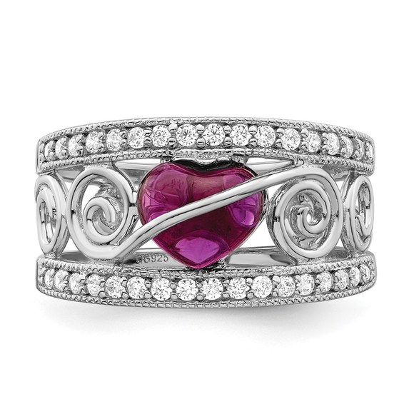 925 Sterling Silver Rhodium-plated Red Heart CZ & Clear CZ Ring - Picture 5 of 5